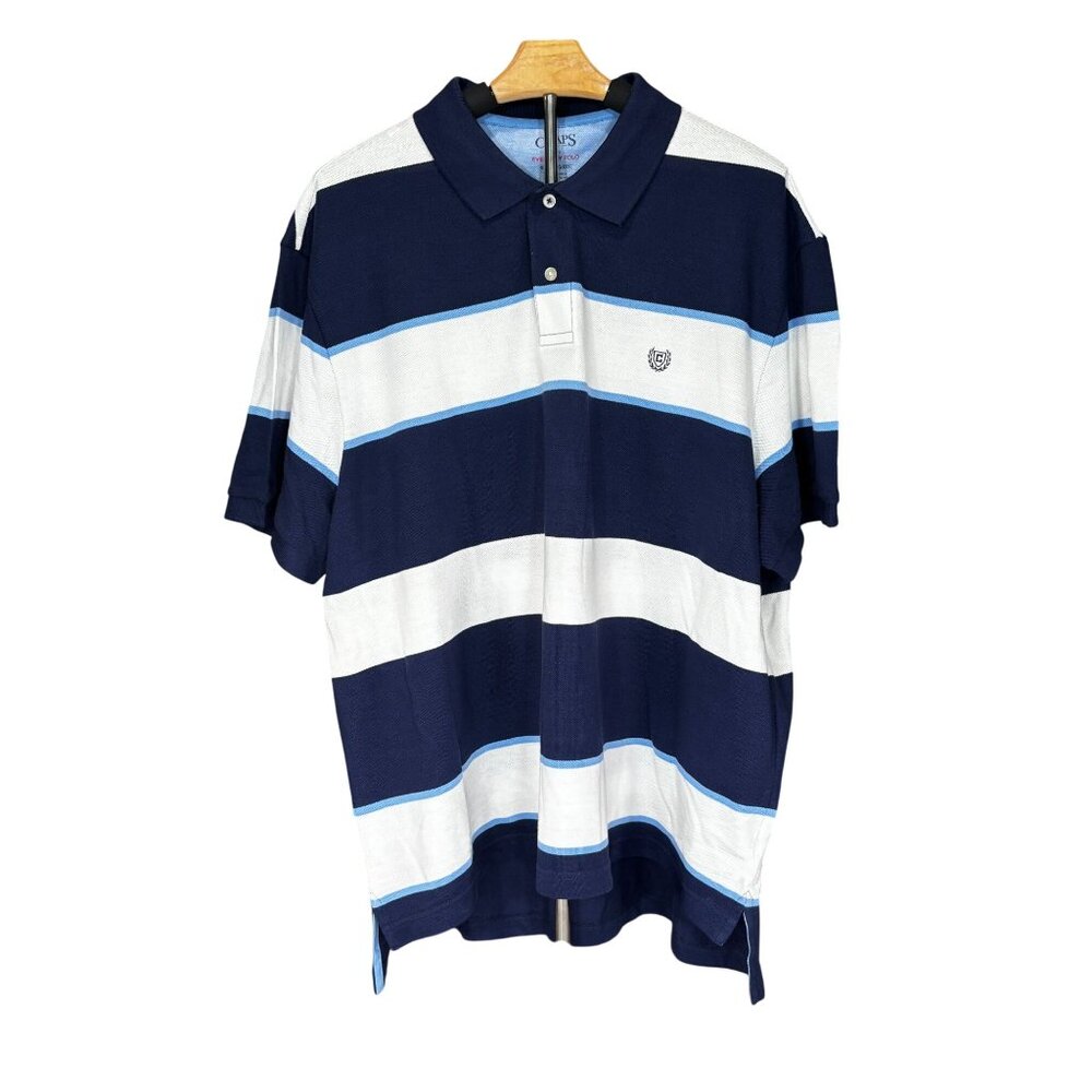 Chaps Mens Everyday Polo Shirt Blue & White Stripes XXL 100% Cotton